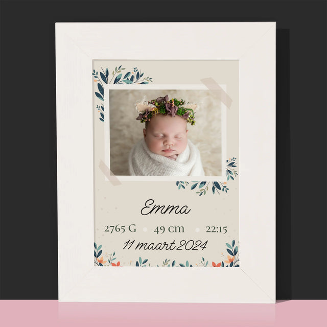 Geboorteakte Van Kind: Metriek Bloemen - Fotokader (Horziontaal)