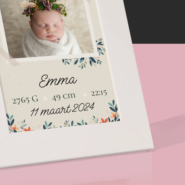 Geboorteakte Van Kind: Metriek Bloemen - Fotokader (Horziontaal)