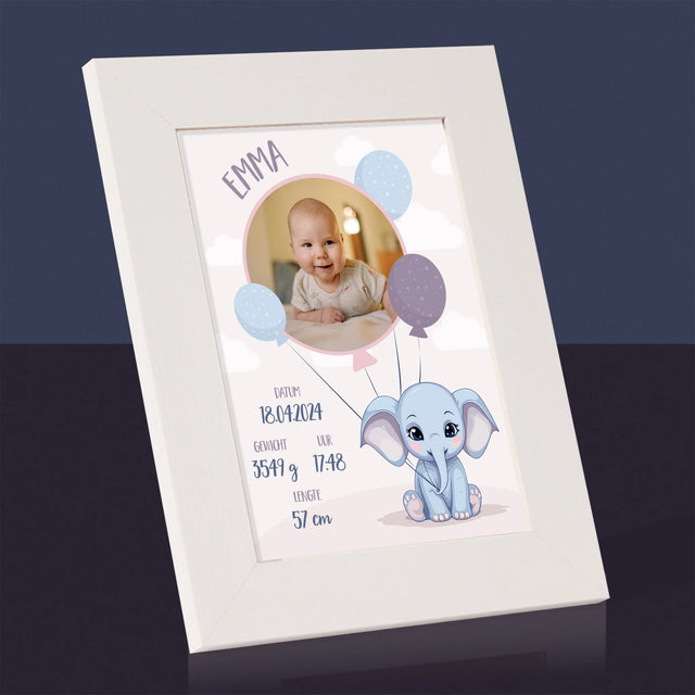 Geboorteakte Van Kind: Metriek Olifantje - Fotokader (Horziontaal)