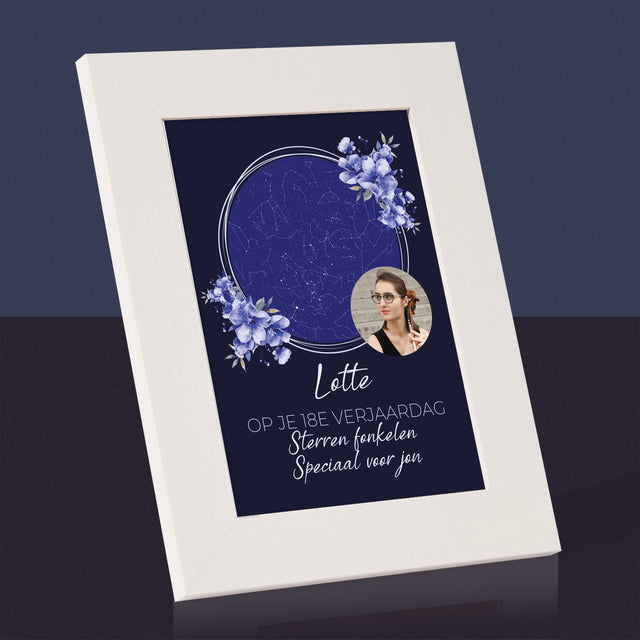 Starrenkaart: Sterrenkaart: Sterren Fonkelen Op Jouw Verjaardag - Fotokader (Horziontaal)