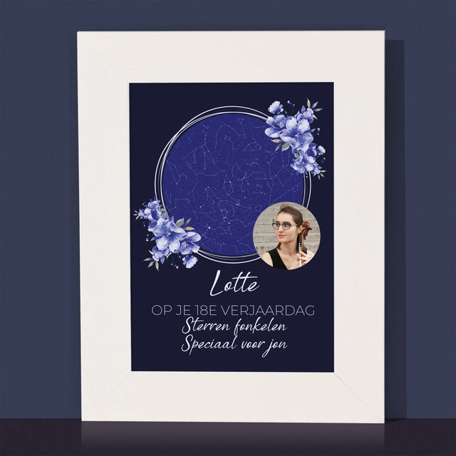 Starrenkaart: Sterrenkaart: Sterren Fonkelen Op Jouw Verjaardag - Fotokader (Horziontaal)