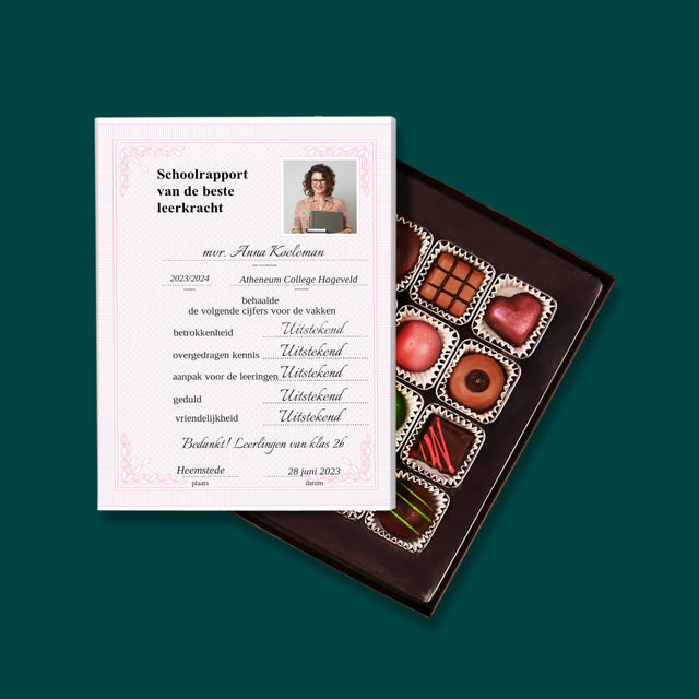 Foto En Handtekening: Schoolrapport Van De Beste Leerkracht - Pralines