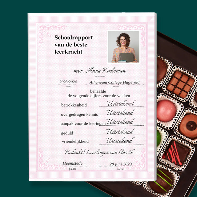 Foto En Handtekening: Schoolrapport Van De Beste Leerkracht - Pralines