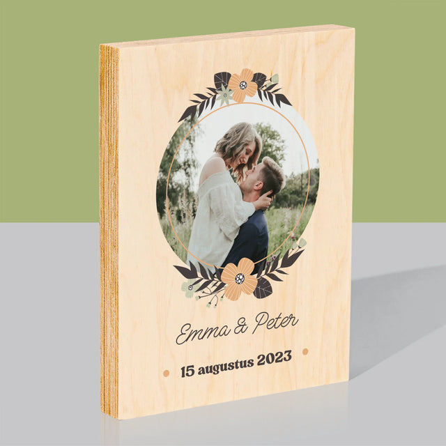 Foto En Handtekening: Verliefd - Afdruk Op Hout (Verticaal)