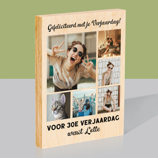 Fotocollage: Fotocollage Verjaardag - Afdruk Op Hout (Verticaal)