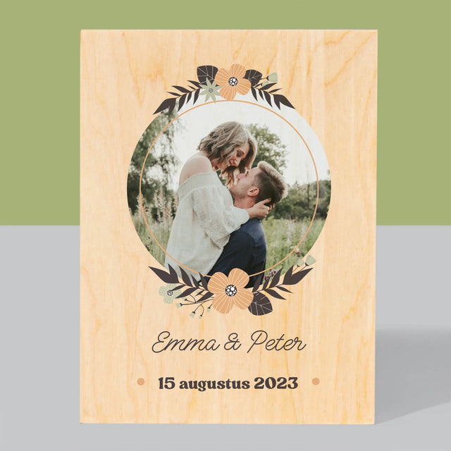 Foto En Handtekening: Verliefd - Afdruk Op Hout (Verticaal)