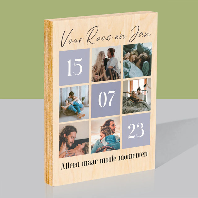 Fotocollage: Beste Momenten - Afdruk Op Hout (Verticaal)