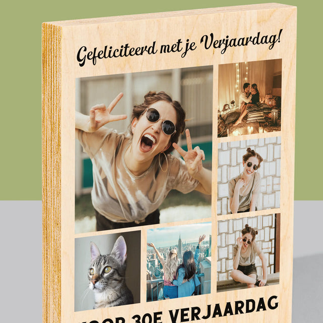 Fotocollage: Fotocollage Verjaardag - Afdruk Op Hout (Verticaal)