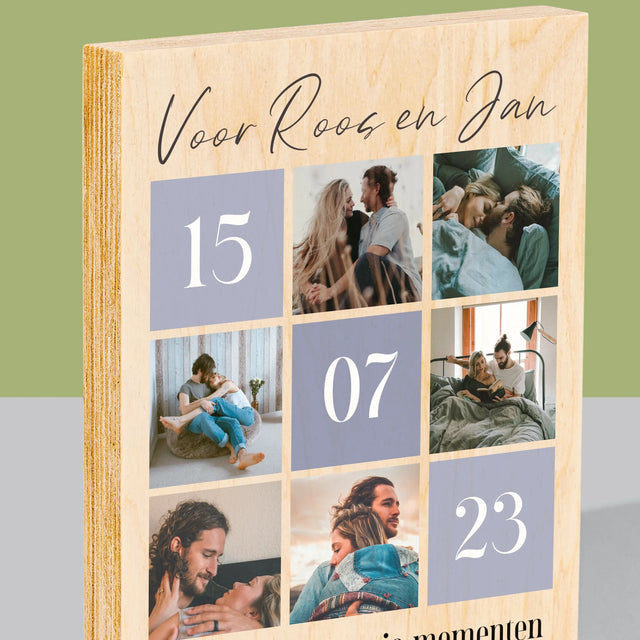 Fotocollage: Beste Momenten - Afdruk Op Hout (Verticaal)