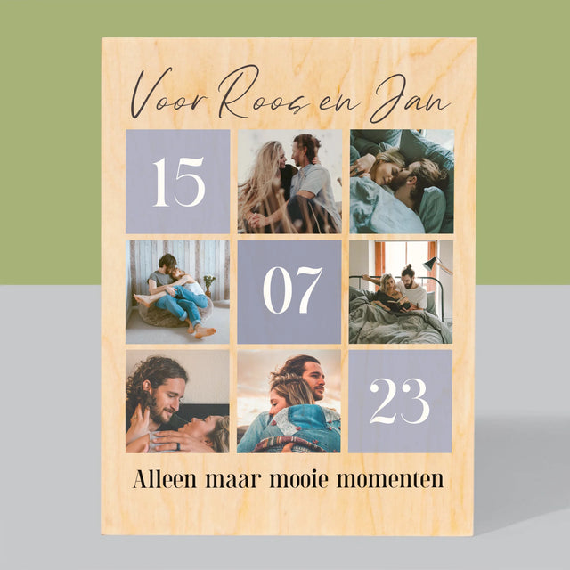 Fotocollage: Beste Momenten - Afdruk Op Hout (Verticaal)