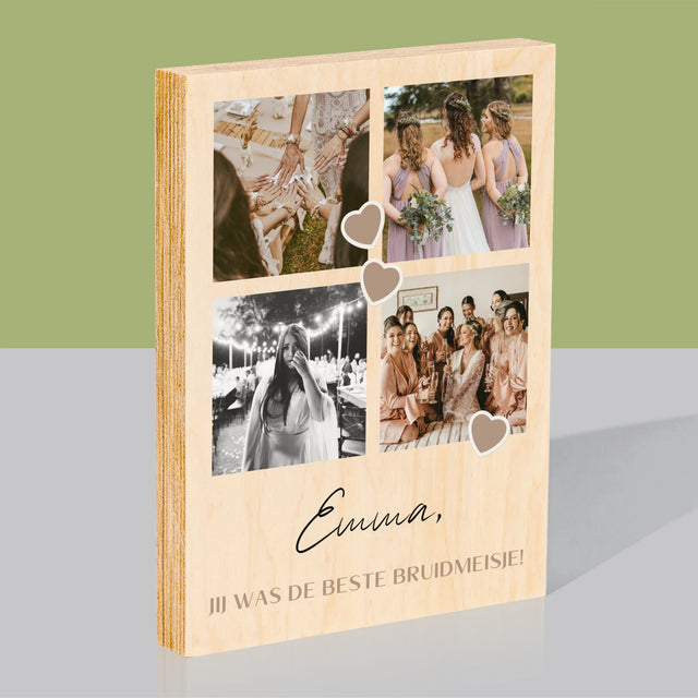 Fotocollage: Bedankt Collage, Bruidsmeisje - Afdruk Op Hout (Verticaal)