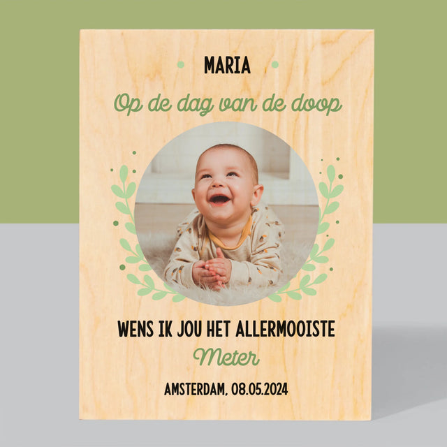 Foto En Handtekening: Ter Gelegenheid Van De Doop - Afdruk Op Hout (Verticaal)