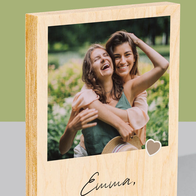 Foto En Handtekening: Wordt Mijn Bruidsmeisje - Afdruk Op Hout (Verticaal)