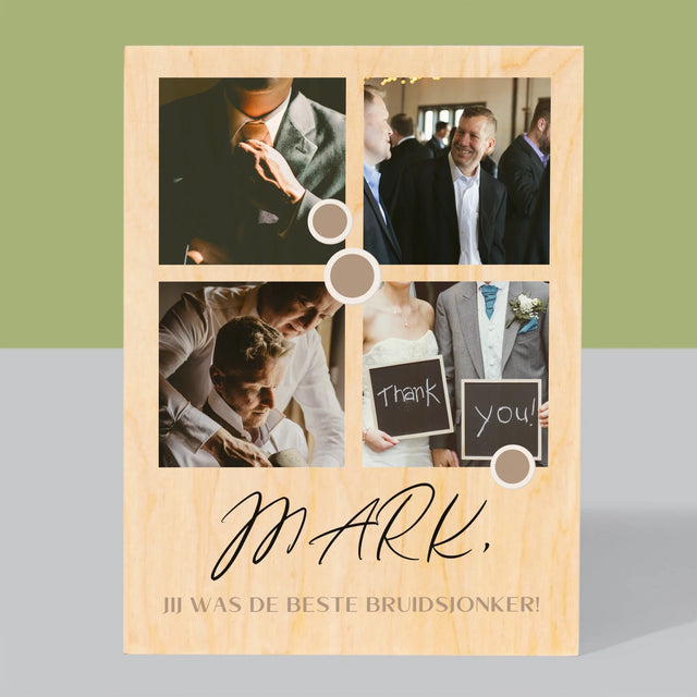 Fotocollage: Bedankt Collage, Bruidsjonker - Afdruk Op Hout (Verticaal)