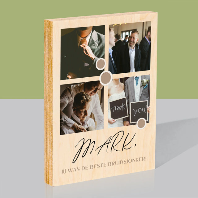 Fotocollage: Bedankt Collage, Bruidsjonker - Afdruk Op Hout (Verticaal)