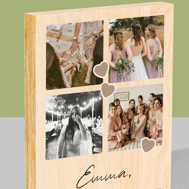 Fotocollage: Bedankt Collage, Bruidsmeisje - Afdruk Op Hout (Verticaal)
