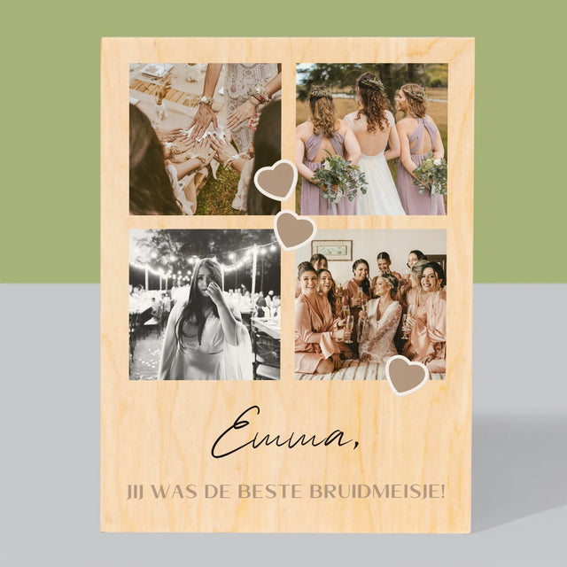 Fotocollage: Bedankt Collage, Bruidsmeisje - Afdruk Op Hout (Verticaal)