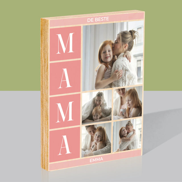 Fotocollage: Collage De Beste Mama - Afdruk Op Hout (Verticaal)