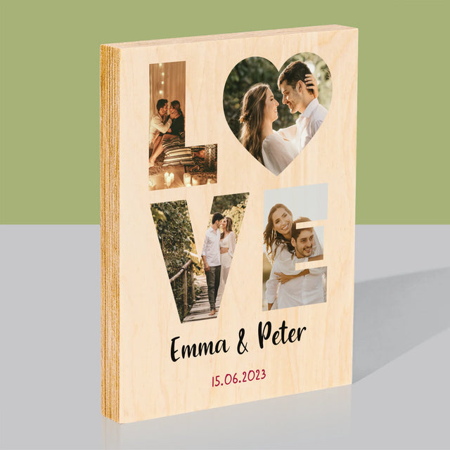 Woord Van Foto'S: Love Met Jouw Foto'S - Afdruk Op Hout (Verticaal)
