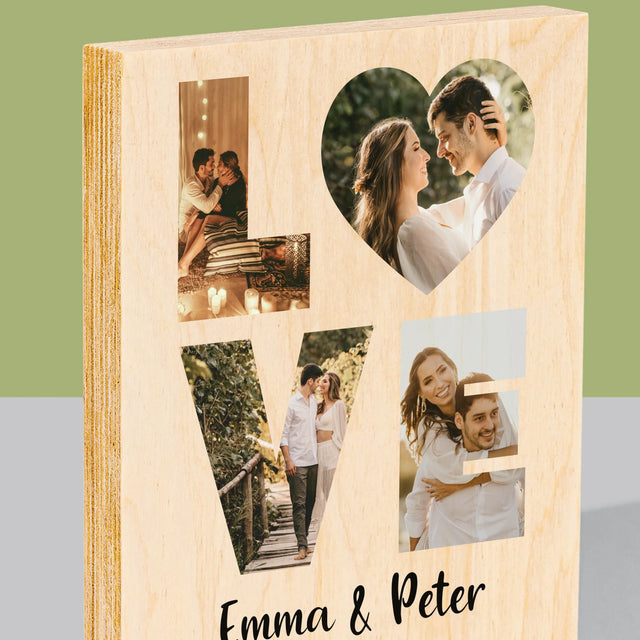 Woord Van Foto'S: Love Met Jouw Foto'S - Afdruk Op Hout (Verticaal)