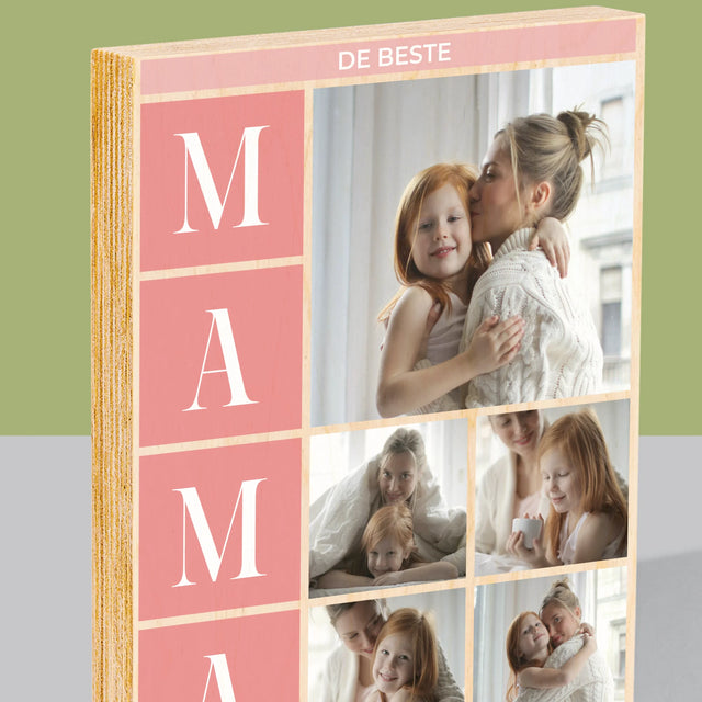 Fotocollage: Collage De Beste Mama - Afdruk Op Hout (Verticaal)
