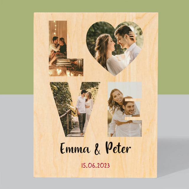 Woord Van Foto'S: Love Met Jouw Foto'S - Afdruk Op Hout (Verticaal)