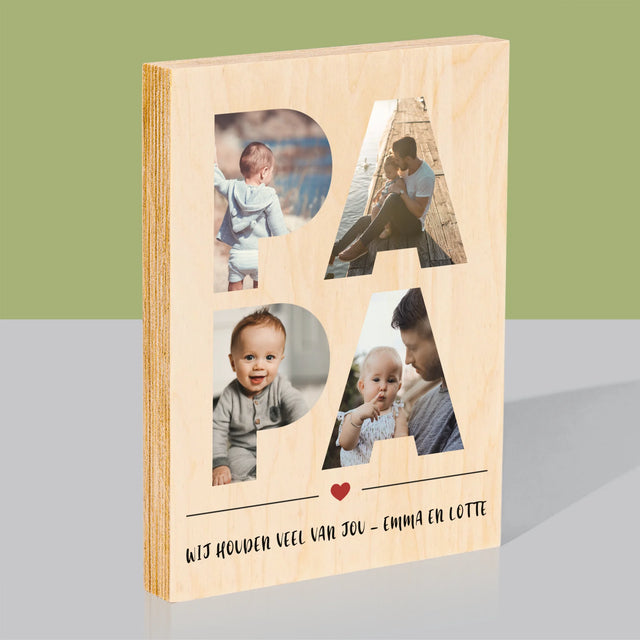 Woord Van Foto'S: Papa - Afdruk Op Hout (Verticaal)