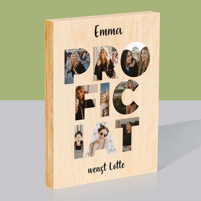 Woord Van Foto'S: Proficiat - Afdruk Op Hout (Verticaal)