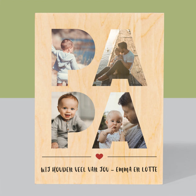 Woord Van Foto'S: Papa - Afdruk Op Hout (Verticaal)