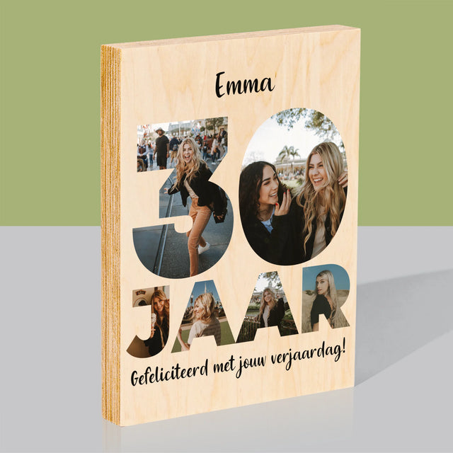 Woord Van Foto'S: 30 Jaar - Afdruk Op Hout (Verticaal)