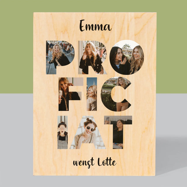 Woord Van Foto'S: Proficiat - Afdruk Op Hout (Verticaal)