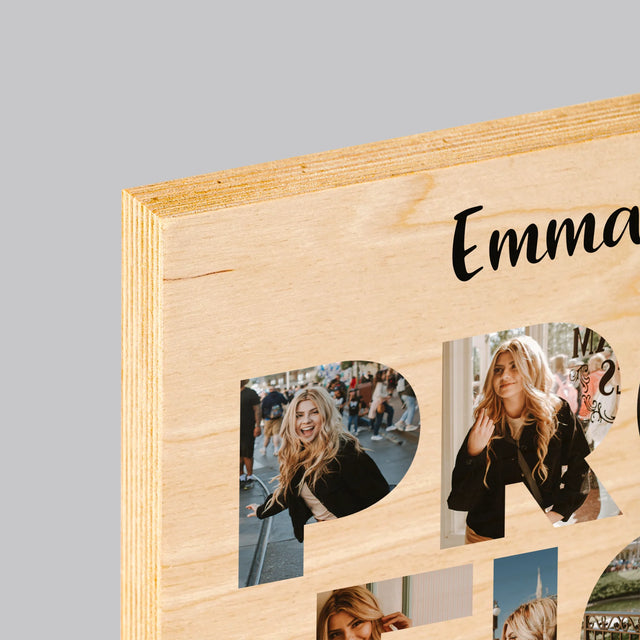 Woord Van Foto'S: Proficiat - Afdruk Op Hout (Verticaal)