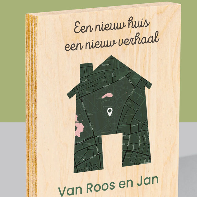 Stadsplastadsplattegrond: Stadskaart: Nieuw Huis - Afdruk Op Hout (Verticaal)