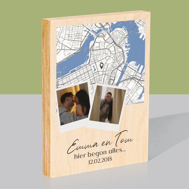 Stadsplastadsplattegrond: Stadskaart: Waar Alles Begon - Afdruk Op Hout (Verticaal)