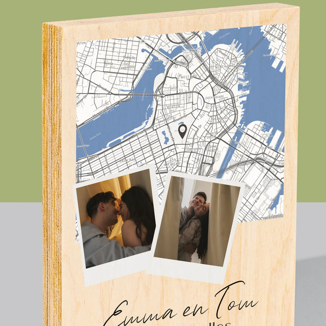 Stadsplastadsplattegrond: Stadskaart: Waar Alles Begon - Afdruk Op Hout (Verticaal)