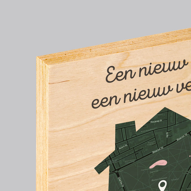 Stadsplastadsplattegrond: Stadskaart: Nieuw Huis - Afdruk Op Hout (Verticaal)