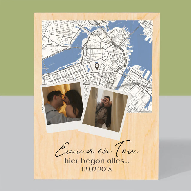 Stadsplastadsplattegrond: Stadskaart: Waar Alles Begon - Afdruk Op Hout (Verticaal)