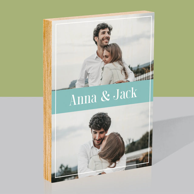 Fotocollage: Namen, Koppel - Afdruk Op Hout (Verticaal)