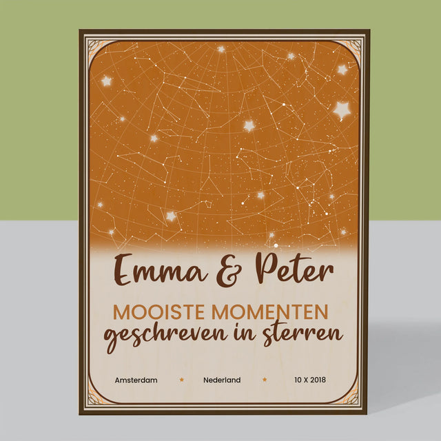Starrenkaart: Sterrenkaart, Mooiste Momenten - Afdruk Op Hout (Verticaal)