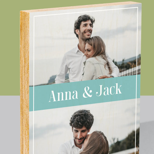 Fotocollage: Namen, Koppel - Afdruk Op Hout (Verticaal)