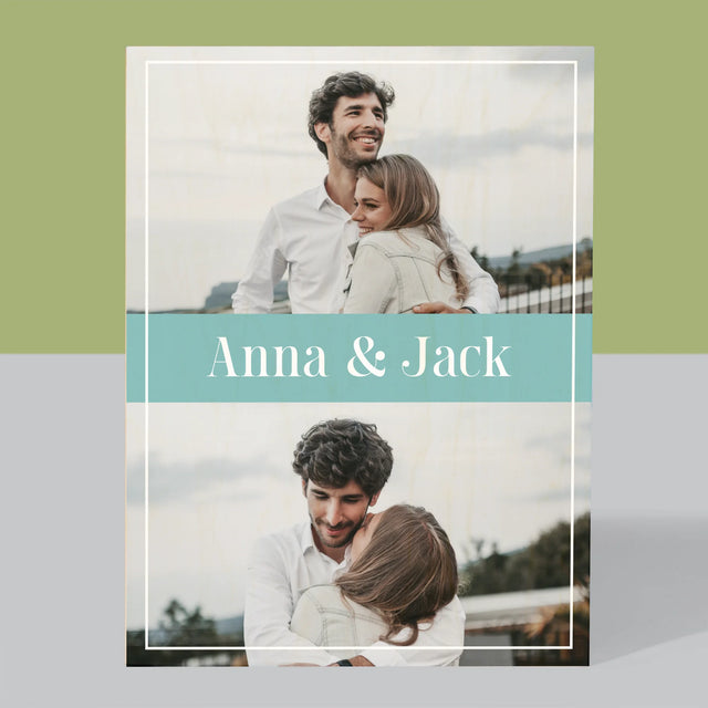 Fotocollage: Namen, Koppel - Afdruk Op Hout (Verticaal)