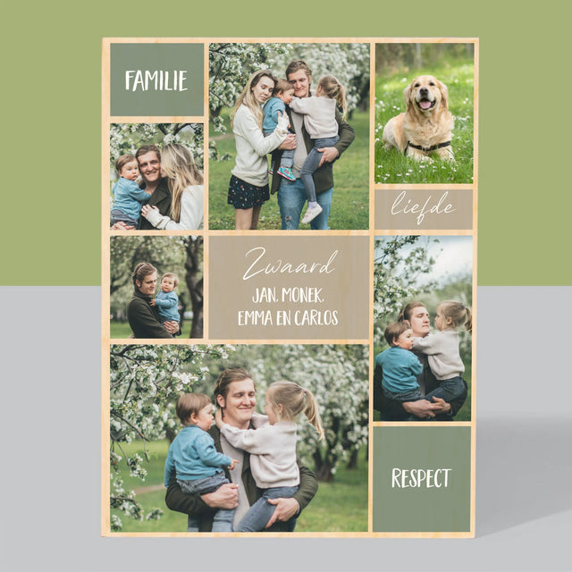 Fotocollage: Collage Familie - Afdruk Op Hout (Verticaal)