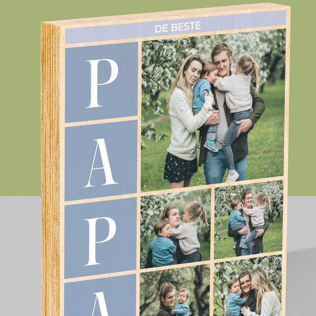 Fotocollage: Collage, De Beste Papa - Afdruk Op Hout (Verticaal)