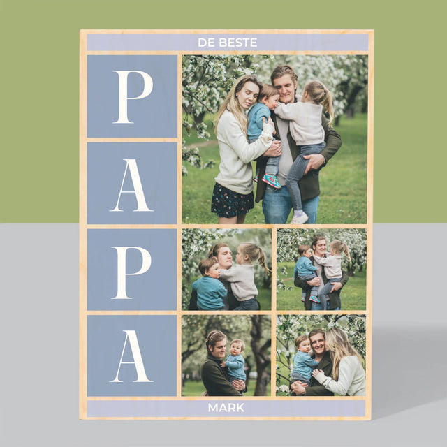 Fotocollage: Collage, De Beste Papa - Afdruk Op Hout (Verticaal)