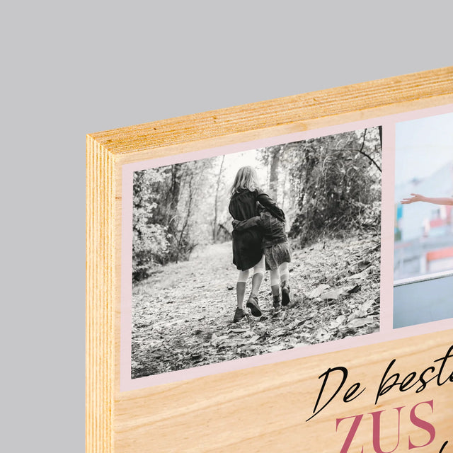 Fotocollage: De Beste Zus - Afdruk Op Hout (Verticaal)