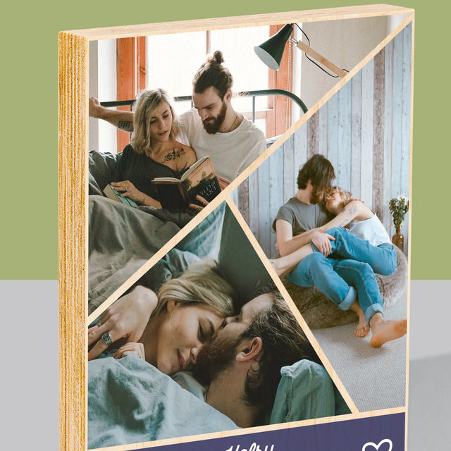 Fotocollage: Bedankt, Dat Je Er Bent - Afdruk Op Hout (Verticaal)