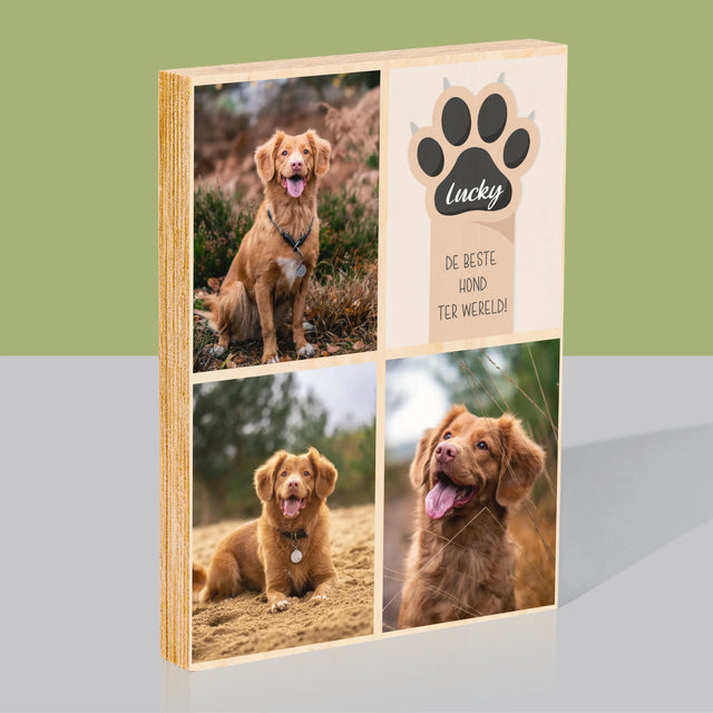 Fotocollage: Beste Hond - Afdruk Op Hout (Verticaal)