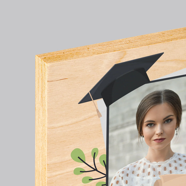 Foto En Handtekening: Gefeliciteerd, Master - Afdruk Op Hout (Verticaal)