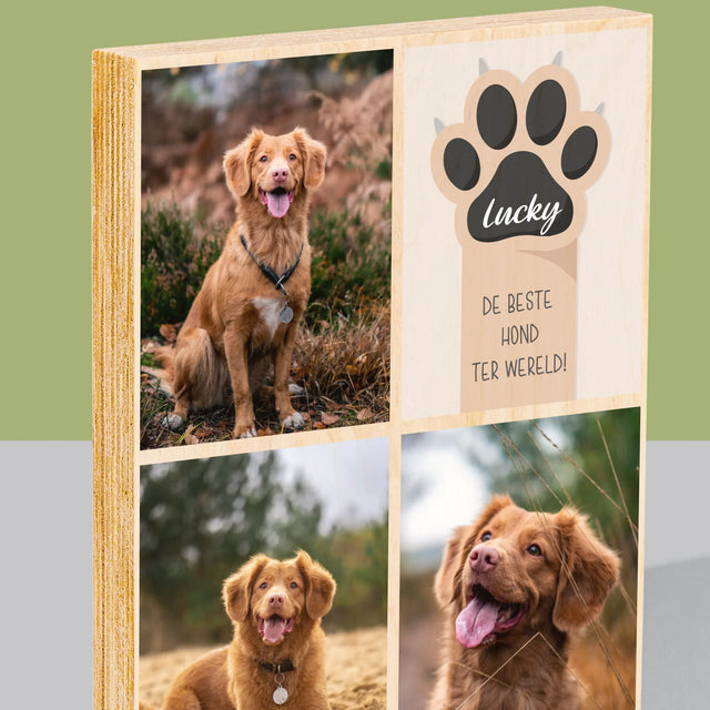 Fotocollage: Beste Hond - Afdruk Op Hout (Verticaal)