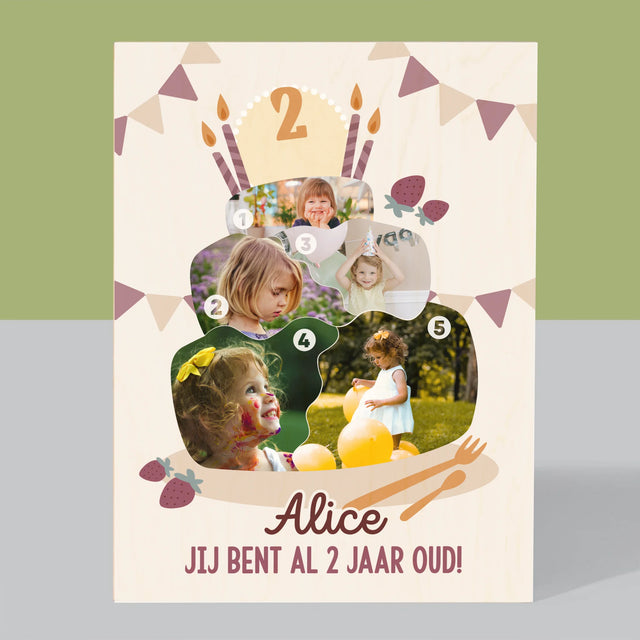 Vorm Van Foto'S: Verjaardagstaart - Afdruk Op Hout (Verticaal)